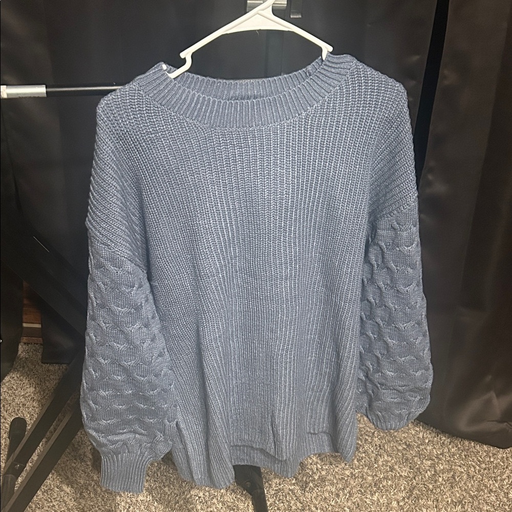 Elegant Blue Cable Knit Sweater